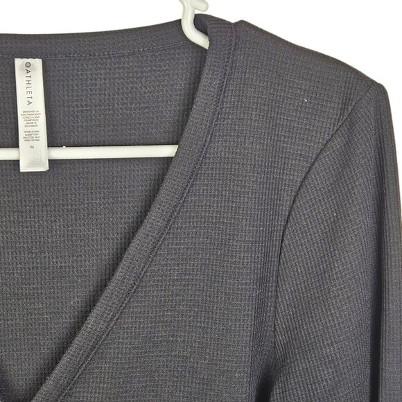 Athleta Wind Down Black‎ Henley Style Long Sleeve Top Waffle Knit Size Medium - Picture 2 of 9